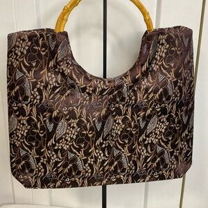 💚 Satin Brown Vintage Style Clutch With Bamboo Handles